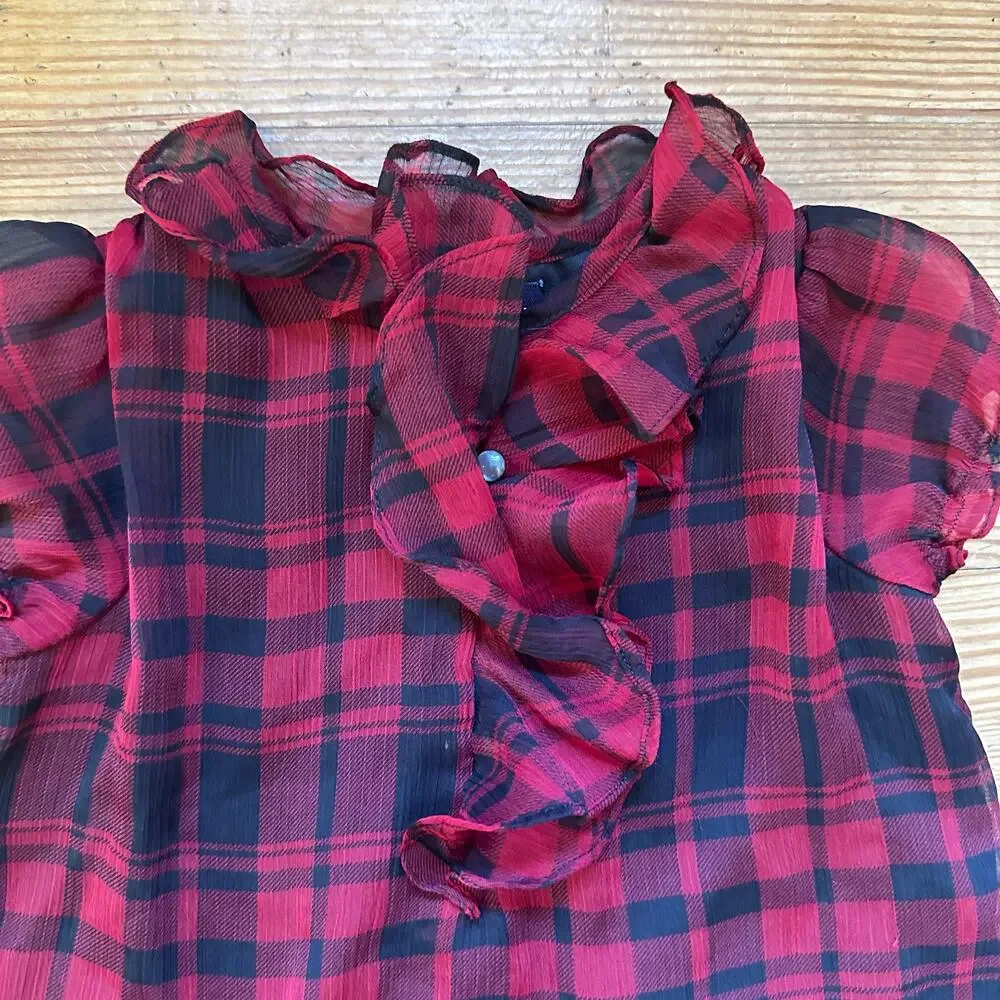 Ralph Lauren red black checkered collar‎ ruffle dress SIZE 12M